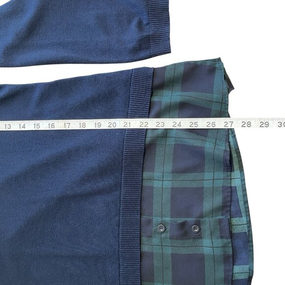 ADRIANNA PAPELL TWOFER SWEATER SCHOOL PREPPY PLAID BLUE GREEN COLLARED SIZE M - Picture 9 of 9